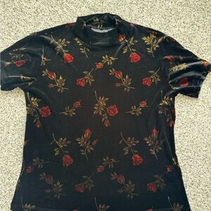 Vintage Velour Floral Mock Neck Blouse